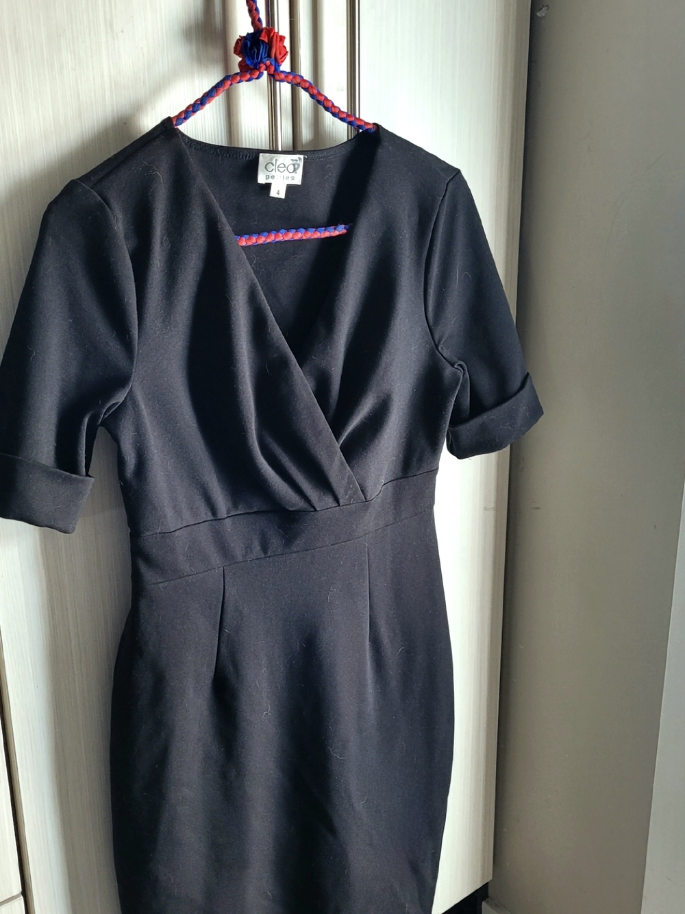 Cleo Black Wrap-Front Midi Dress with Cuffed Sleeves
